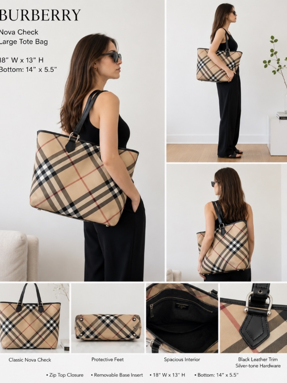 Burberry Classic Nova Check Large Tote Bag | Black Trim